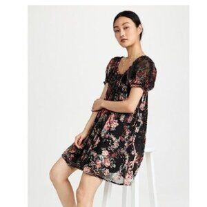 Free People Brand Beautiful Blooms Mini Dress Size XS Black Babydoll Dress